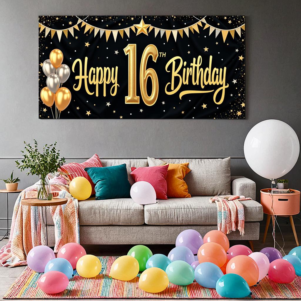 Balloon Decoration 16th Celebration Event Banner Birthday Backdrop for Sweet 16 Celebration Holiday Celebration Event Decoration