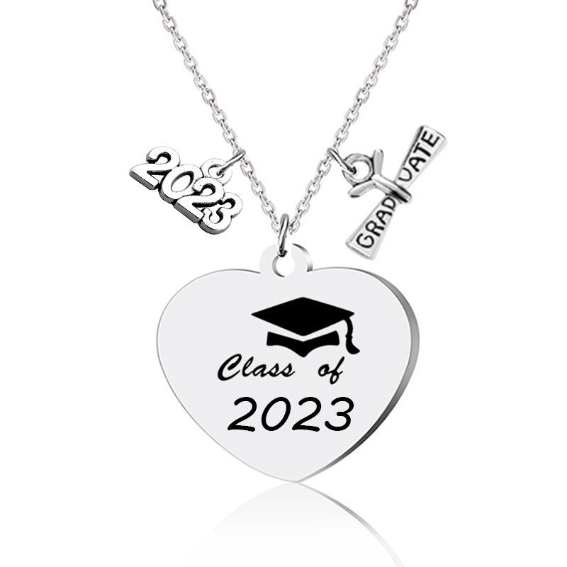 2023 Graduation Season Stainless Steel Necklace Love Pendant Novelty Holiday Gift for Graduates