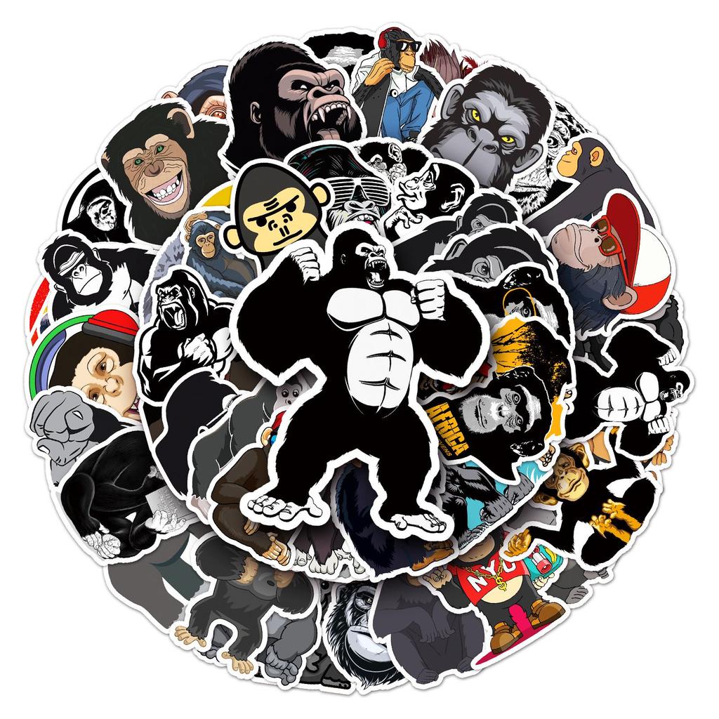 50 Gorilla Graffiti Stickers - Waterproof Cartoon Animal Designs for DIY Skateboards, Phone Cases, and Luggage.
