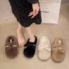 2025 new autumn and winter super fire beautiful plush warm flat bottom bag head cotton slippers fluffy slippers women wear half drag