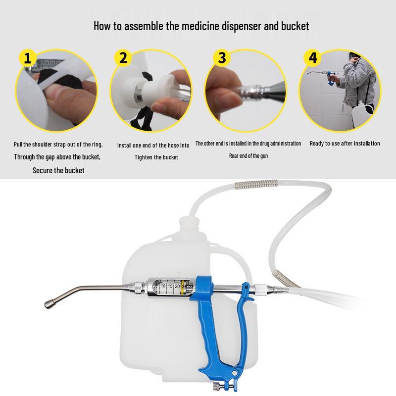 Veterinary Adjustable Metal Drenching Gun Doser for Pigs, Cattle, Sheep with 5ml, 10ml, 30ml Bottle