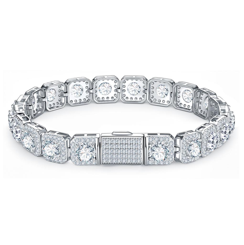 7mm 8mm S925 Sterling Silver Bezel Set Moissanite Tennis Bracelet Square Frame Round Cut Fine Jewelry 8.73-16.44 CTW