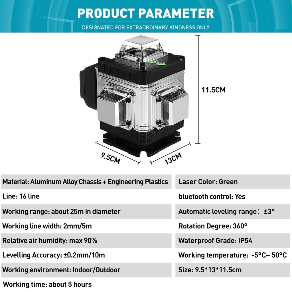 16 Lines 4D Laser Level Green Line SelfLeveling 360 Horizontal And Vertical Super Powerful Green Laser Level APP Control New