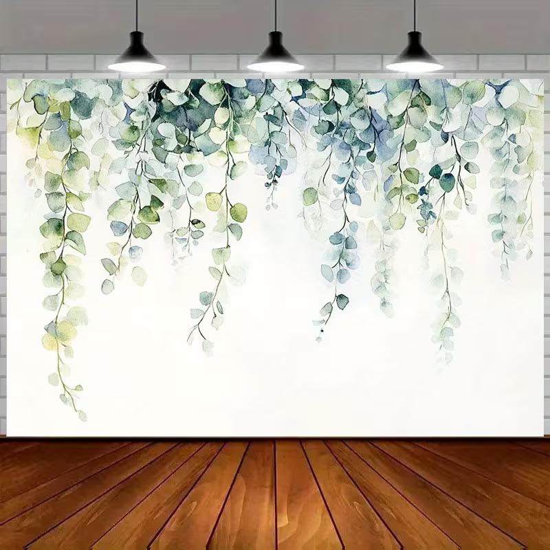 

2D Minimalist Greenery Backdrop, Watercolor Eucalyptus Party Photography Background 47.2x31.5inch/120*80cm