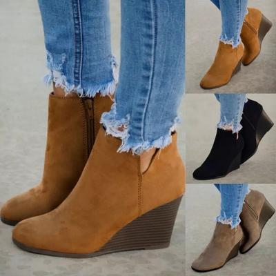 Neue europäische und amerikanische Mode Damen Wildleder Stiefeletten mit Keilabsatz für Herbst/Winter