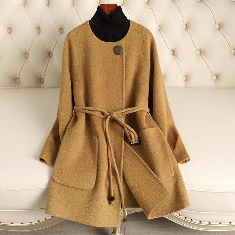 

Женское двустороннее кашемировое пальто на осень/зиму 2024 года, средней длины, приталенное, шерстяное пальто Medium