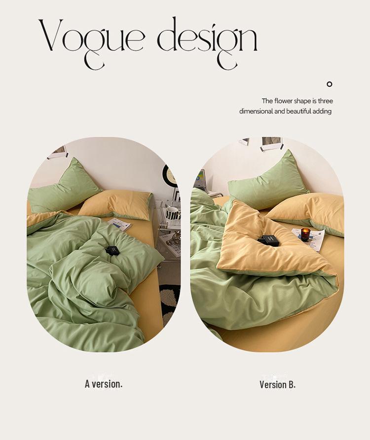 Japanese Solid Color Bed Set - Skin-Friendly, Breathable Sheets and Quilt Cover for Dormitories