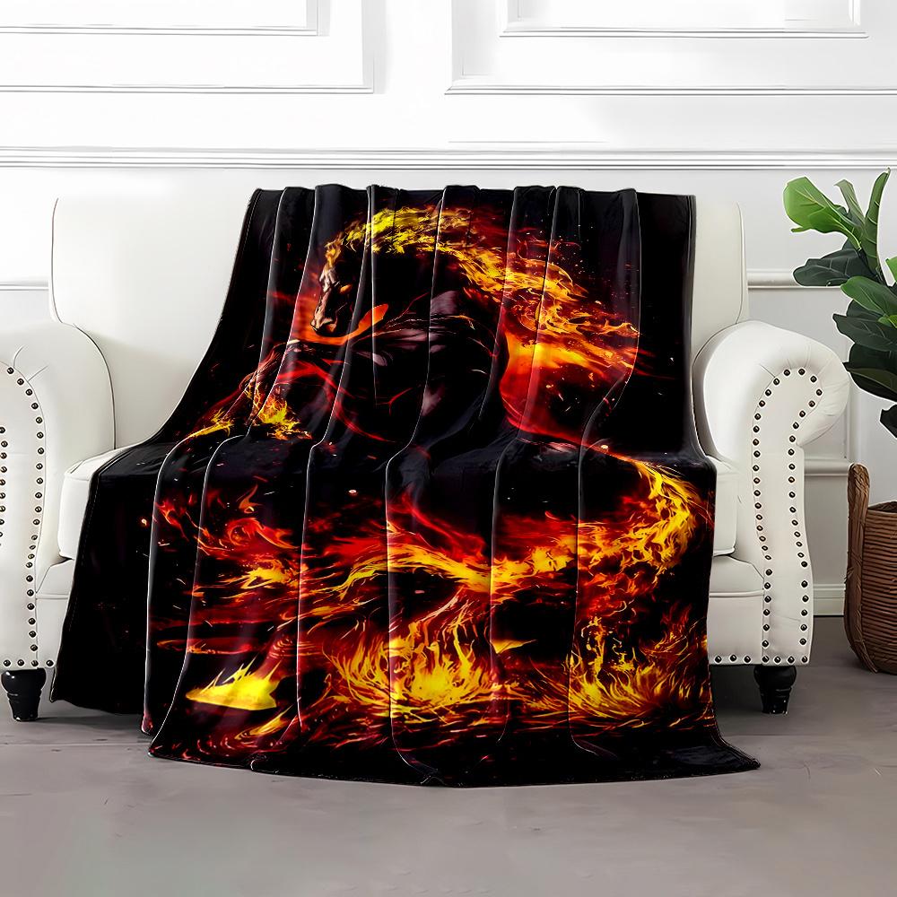 Cozy Black Flame Horse Print Reversible Flannel Throw Blanket - Ultra-Soft, Warm, and Lightweight for Snuggling Up on Couch