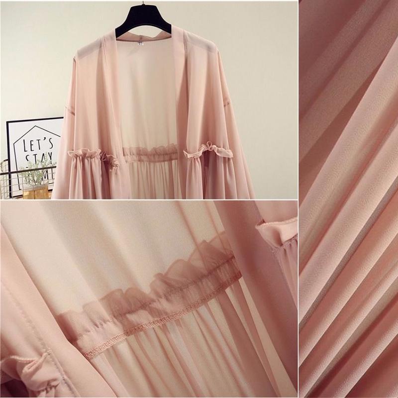 Chiffon Cardigan Women's Sun Protection Clothing Sun-Dress Mid-length Plus Size Shawl Loose Outer Thin Coat Beach