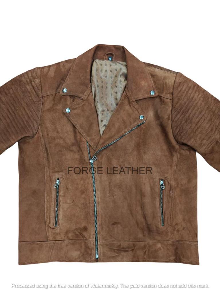 Brown Suede Jacket Motorcycle Genuine Lambskin Leather Handmade Men's Biker Zip