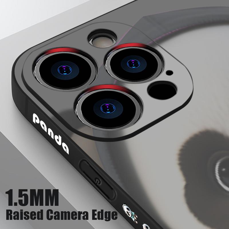 For iPhone 17 Pro Max Case Black Coat Panda Pattern Soft Silicone Lanyard Cover For iPhone 16 Pro Max Cover iPhone 15 14 13 12 11 16E Air
