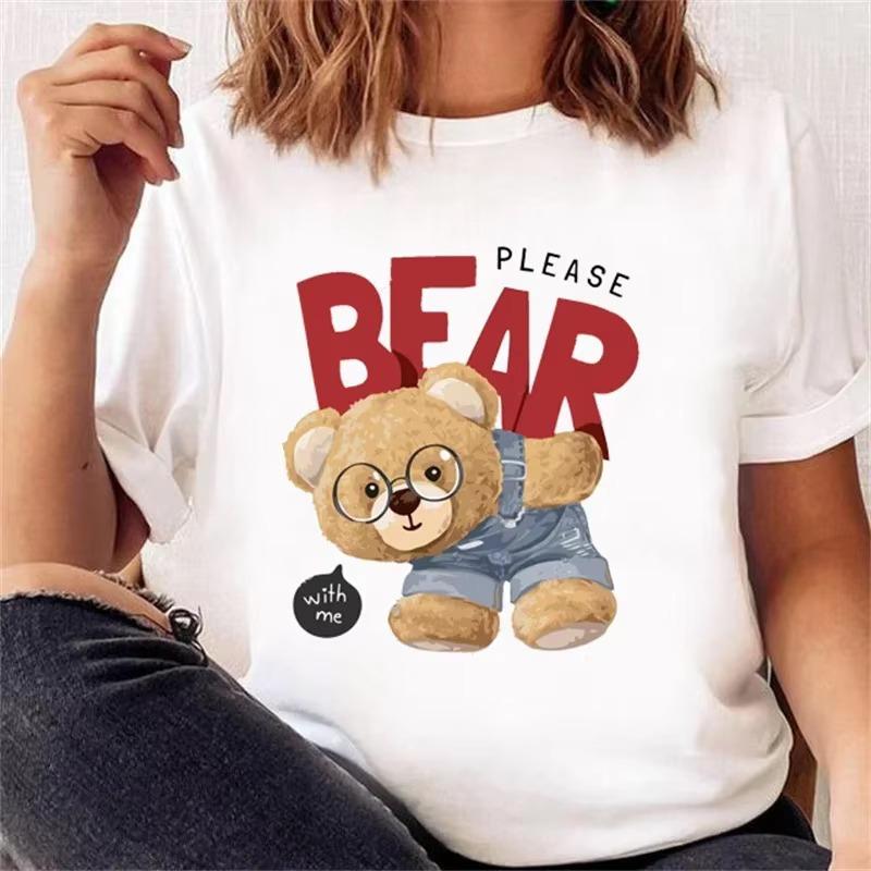 Cartoon Bear Print T Shirt Casual Y2k Harajuku Fashion Unisex Unisex Summer Spring Short Sleeve Oneck Aesthetic Tee