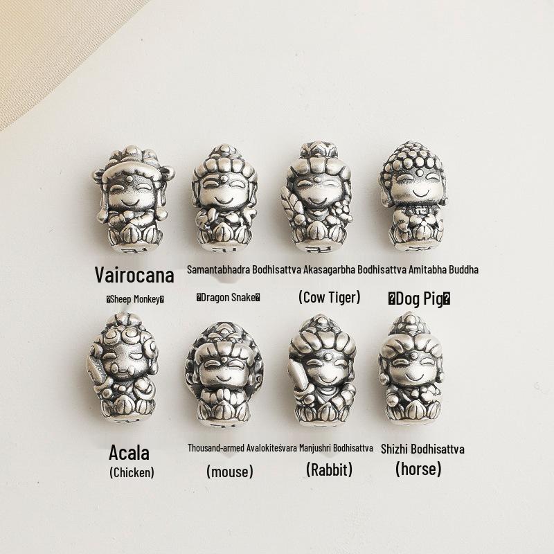 Sterling Silver Chinese Zodiac 8 Guardian Deity Spacer Beads for DIY 3D Handmade Bracelet Accessories