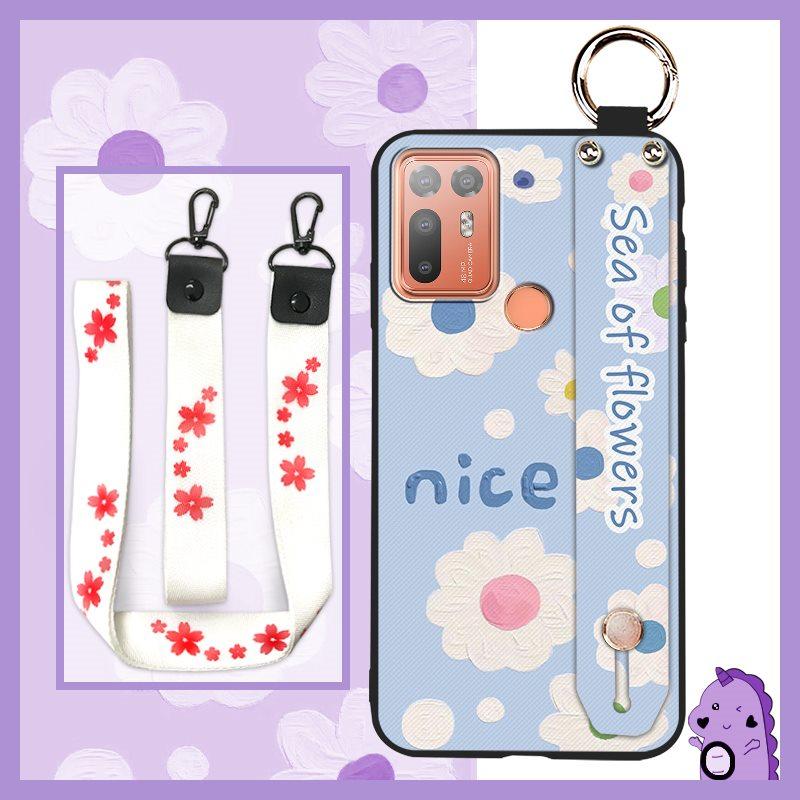 Back Cover Protective Phone Case For HTC Desire 20 Plus/D20+ Lanyard Kickstand Silicone Wrist Strap Oil Painting Ring