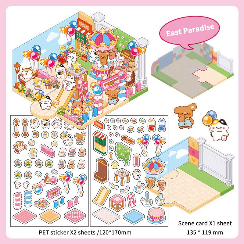 

1Set Cute Cartoon Pocket Diy Scene Landscaping Decoration Sticker 3D Landscaping Stickers Creative Visual Stacking Stickers