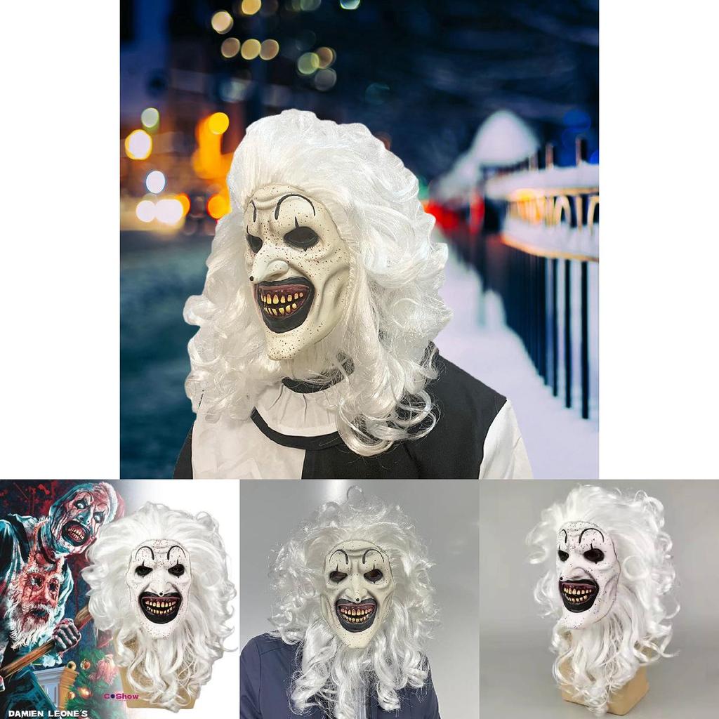 Terrifier3 Maske Schwarzweiß Gruselige Clown Latexmaske für Halloween Cosplay Kostüm