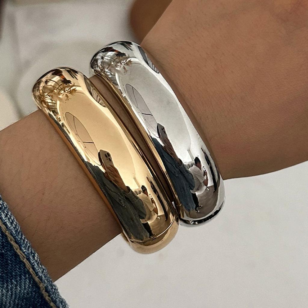 Punk Gold Color Smooth Metal Cuff Bracelets & Bangles For Women Statement Irregular Folded Men Bangle Fashion Jewelry
