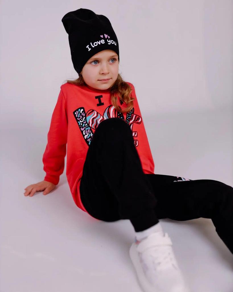 Girls' Outfit – Sweatshirt, Pants & Hat, Brushed Knit, Demi-season, 6168-023-33-5 HC