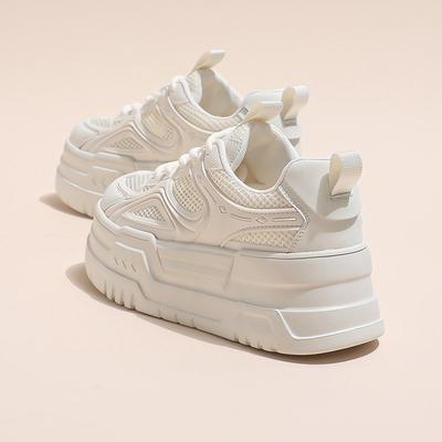 Muffin Platform White Shoes Women's 2024 New Summer Popular Small Height-increasing Shoes Mesh Breathable Casual Board Shoes
