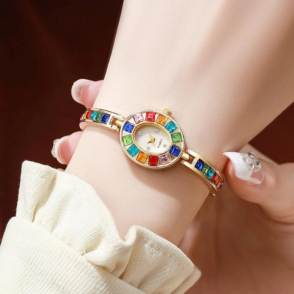 Fashion With Watch Box Ladies Quartz Watch Colorful Diamonds Elegant Rhinestone Watche Oval Dial Watch Women Gift