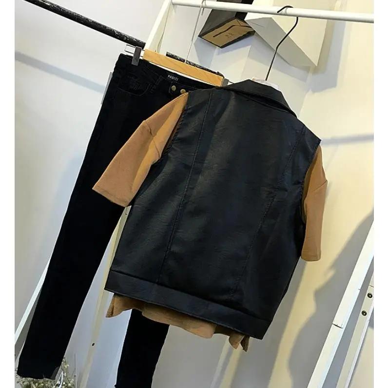 Women's Spring Pu Leather Motorcycle Vest Student Korean Style Loose-fit Top