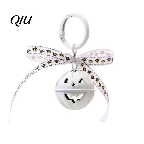 Halloween Backpacks Charm Pumpkin Bell Keychain, Hollow Head Key Ring with Ribbon Bow, for Holiday Party Decoration Keychain