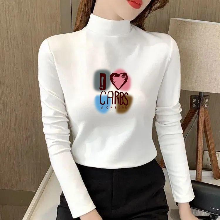 Women s Brushed Fleece Printed Slimming Turtleneck Long Sleeve T-Shirt M - 80-100 lbs