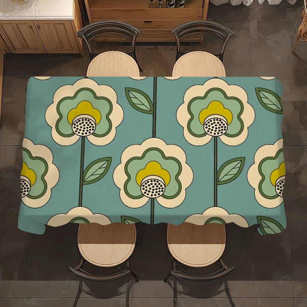 O-Orla Kiely Flower Party Decor Dining Room Home Kitchen Patios Waterproof Stain-Proof Table Cloth