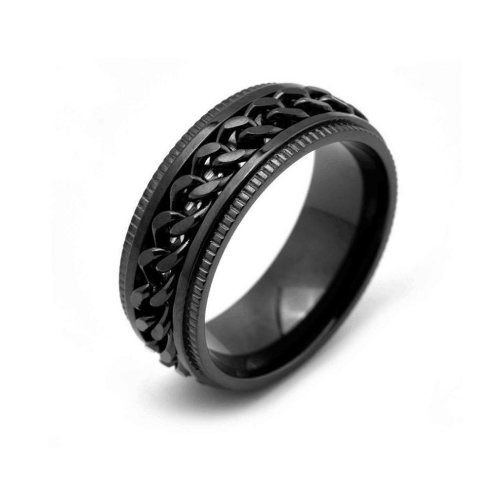 Men's Stainless Steel Titanium Embossed Chain Rotatable Ring Bottle Opener Jewelry