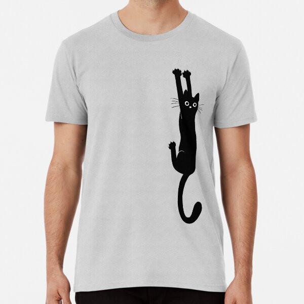 

Футболка с черным котом, держащимся за что-то, S-5XL, лучшая футболка 2XL
