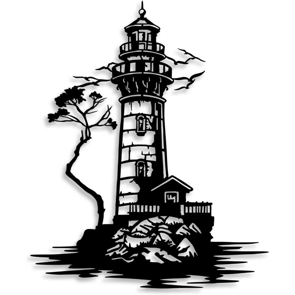 Nautical Black Metal Ship Wall Art Lighthouse Home Decor For Living Room Bedroom Porch