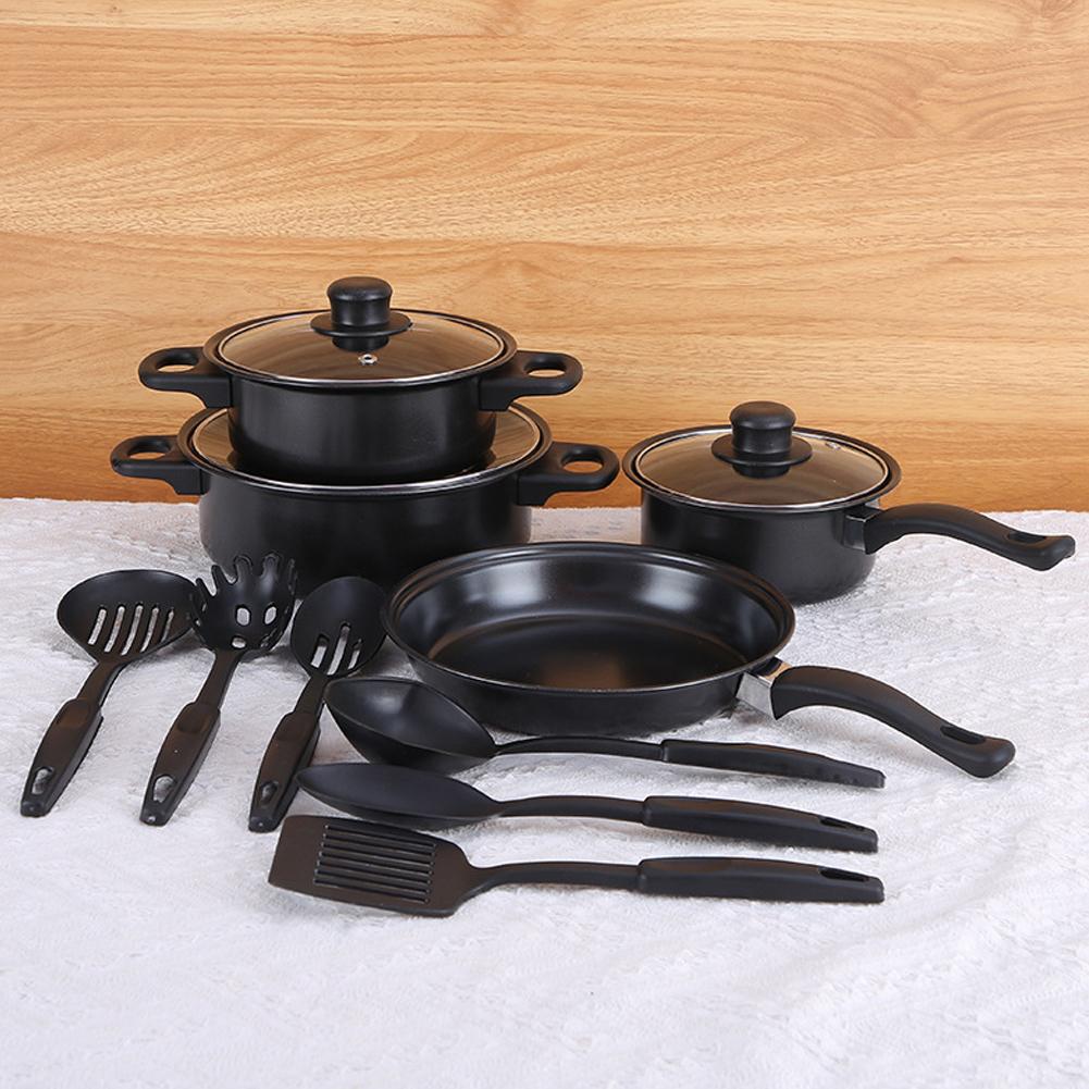 12-Piece Non-Stick Cookware Set Cooking Pot with Lid Milk Pot Maifan Stone Frying Pan Cooking Pot Set for All Hob