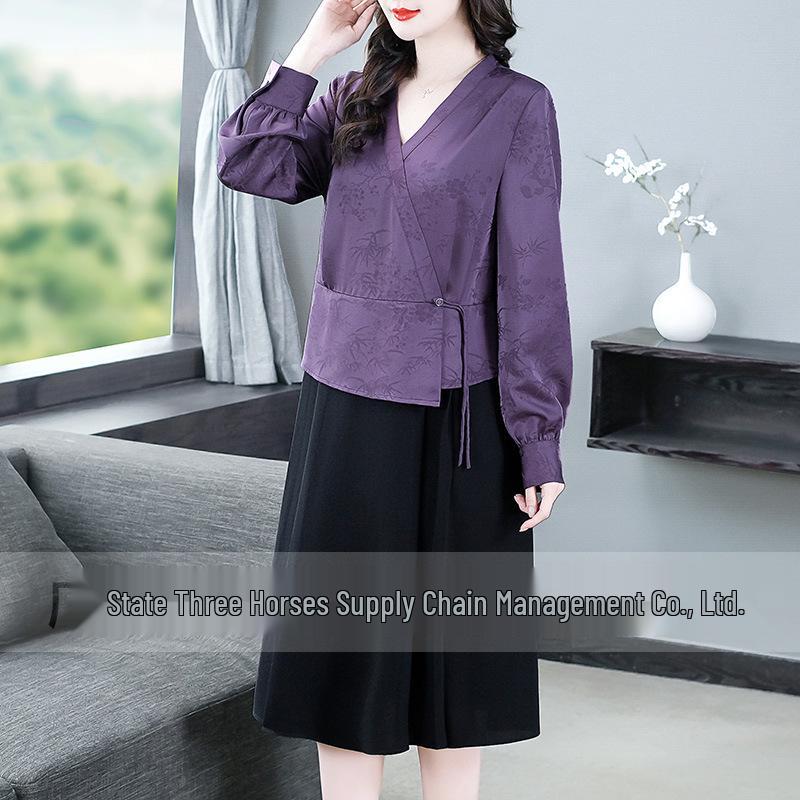 Spring Silk Brocade Long Sleeve Cheongsam Dress - Plus Size Luxury Design