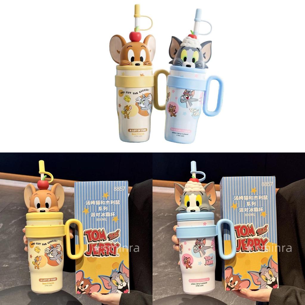 Tom And Jerry Insulated Travel Mug With Straw And Handle For Office Use