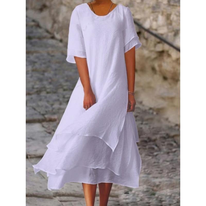 DICIFY Women's Fashion Summer Spring Solid Color Print Short Sleeve O-Neck Casual Dresses