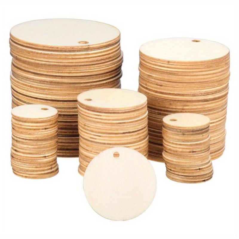 300Pcs 3/4/5cm Round Pack Wooden 2cm 3cm 4cm 5cm Circles Natural Discs Blank Signs Crafts Wedding Party Gift Label Hang Tag Cards