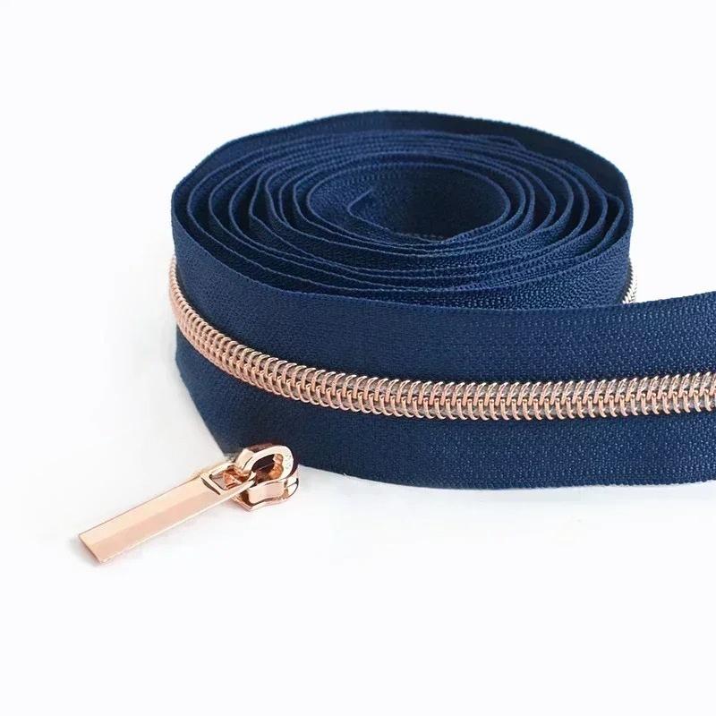 Cintas de Cremallera de Nylon #5 de 1/2/3/4/5 Metros con Deslizadores Cremalleras de Espiral Bolsa Cartera Bolsillo Tiradores de Cremallera Kit de Reparación de Cabezal Accesorios de Costura