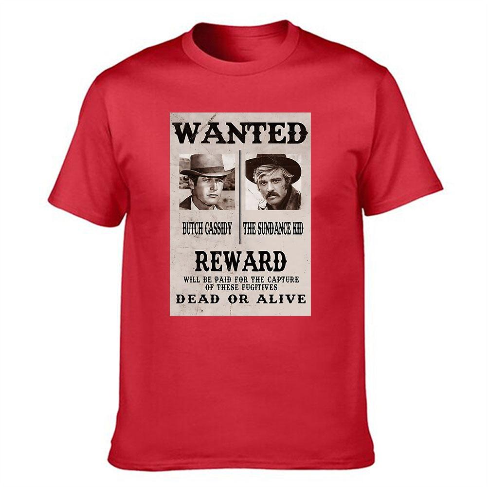 Unisexs Cotton Tshirt Butch Cassidy And The Sundance Kid Wanted Print Western Style Casual Tee