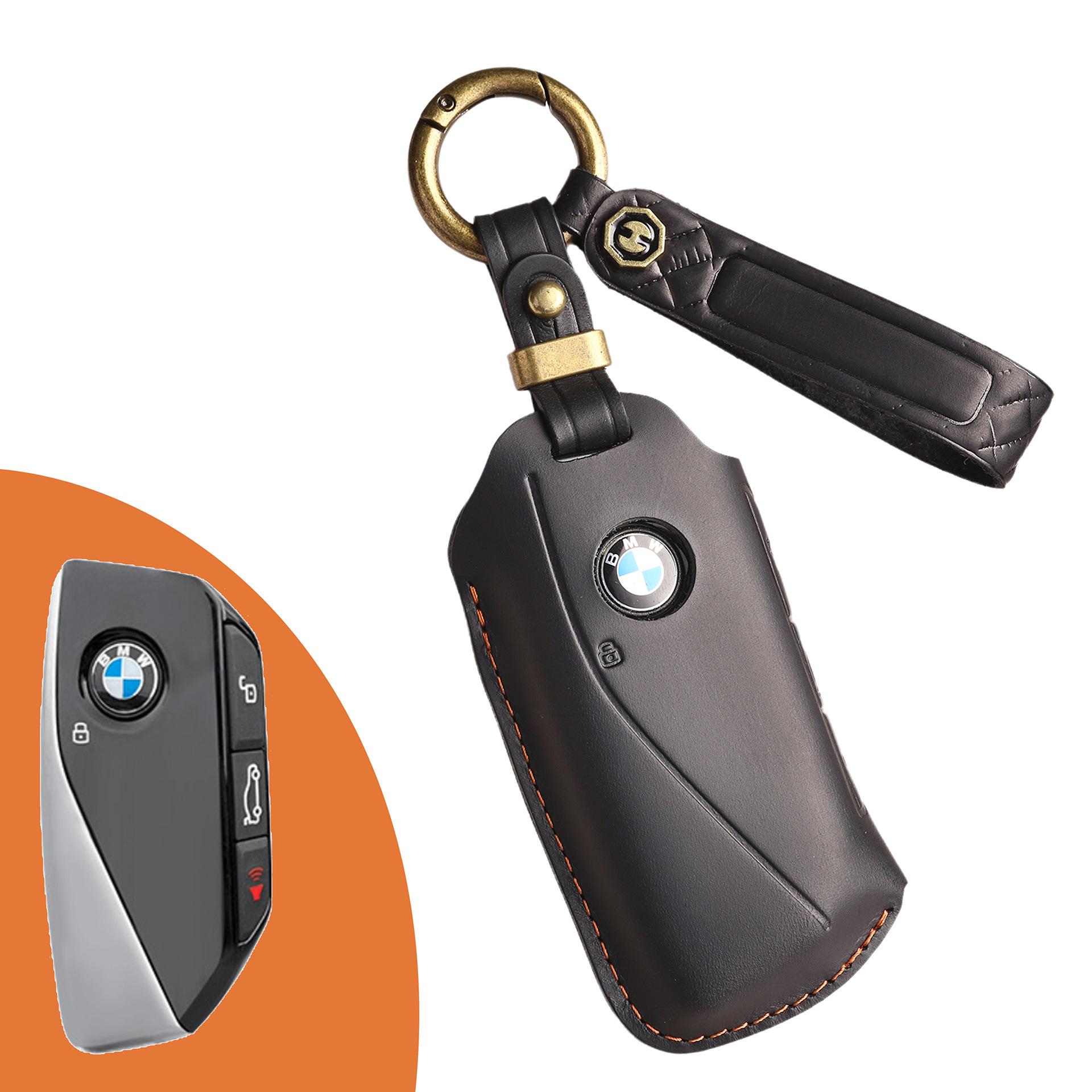 

Винтажный кожаный чехол для ключа BMW - ручная работа, подлинная воловья кожа чёрный