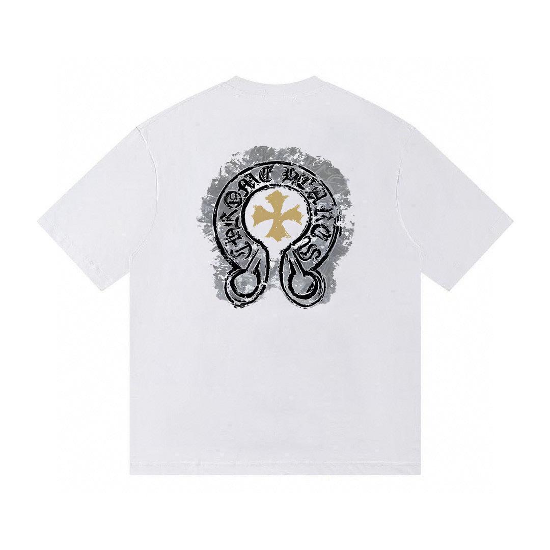 

T31 CHROME HEARTS 2026 Summer New High Quality Cotton Round Neck Loose Large Size Men s and Women s T-shirt Couple T-shirt XL білий