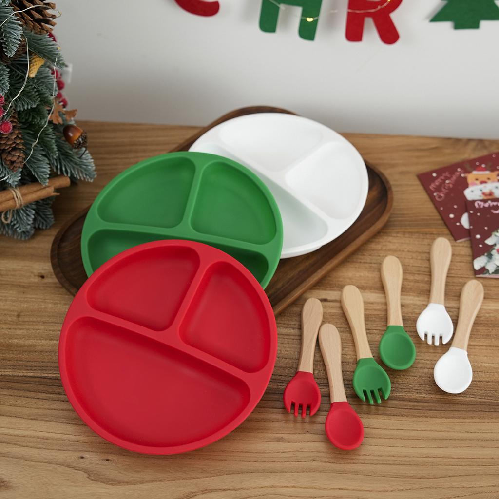Color Kids 3PCS Children Feeding Tableware Set BPA Free Silicone Dishes Plate With Spoon Fork Training Baby Dinnerware Utensils