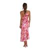 VEZFAA Women's Fashion Summer Spring Flower Pattern Print Sleeveless Oblique Collar High Waist Casual Dresses