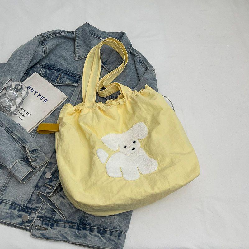 

Large Capacity Tote Bag Women 2025 New Cute Lamb Canvas Bag Versatile Student Class Commuter Shoulder Bag Yellow