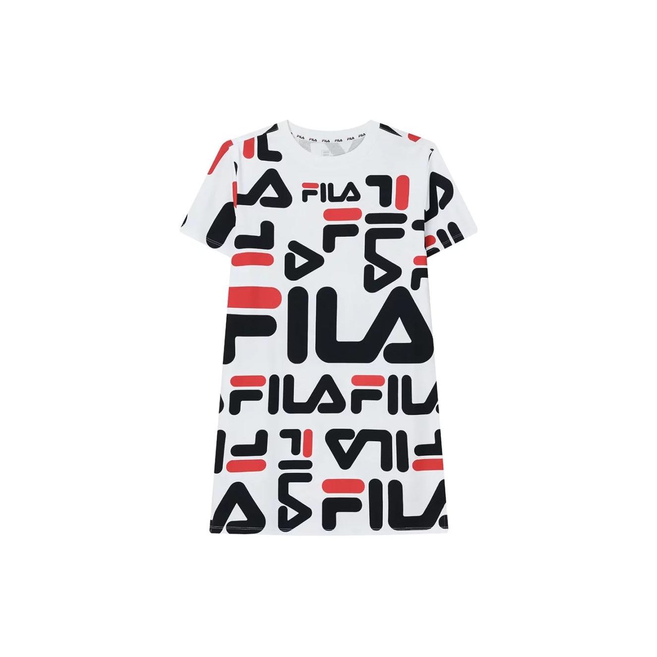 

FILA Logo Print High Waist Casual Sports Short Sleeve Dress Women dresses White F51W228199FWT XXL