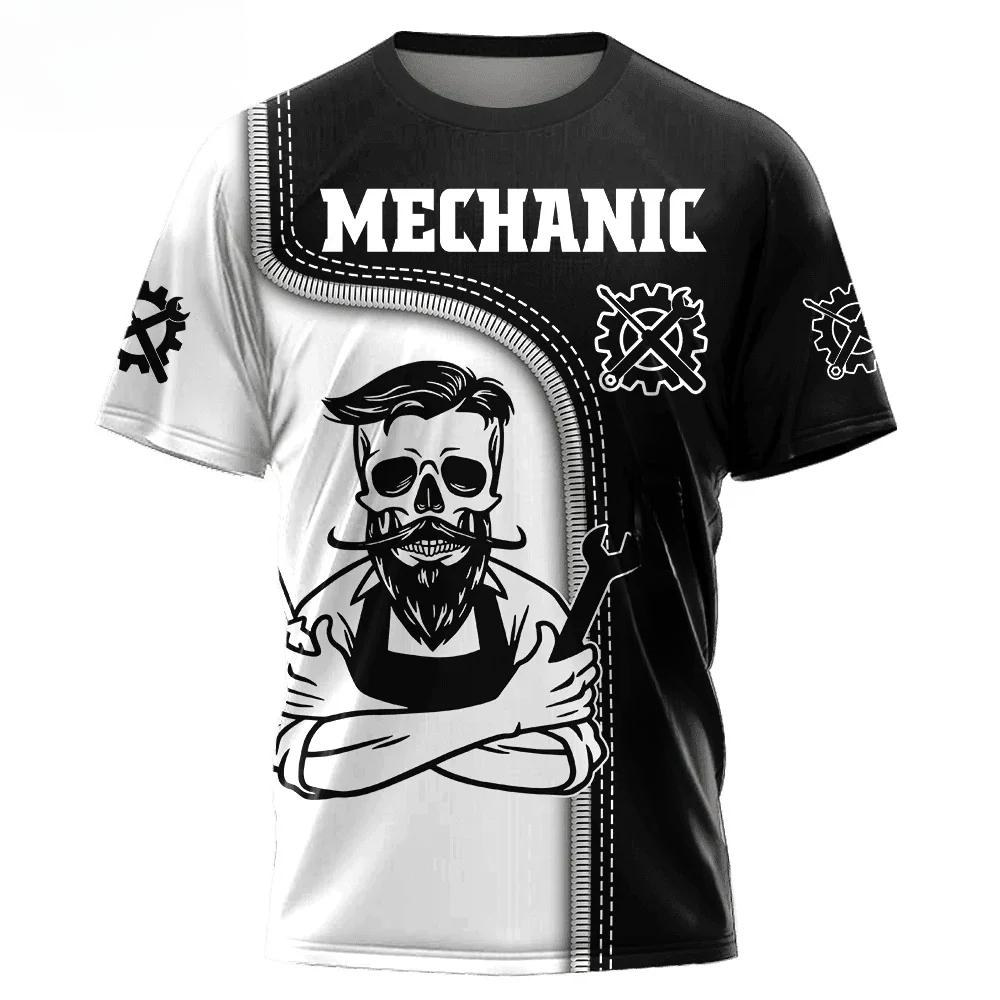 Letnie T-shirty męskie z okrągłym dekoltem, z nadrukiem 3D wzoru mechanicznej czaszki, modne, codzienne, z krótkim rękawem
