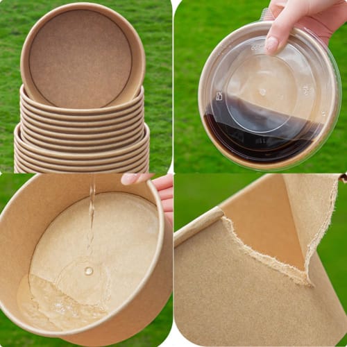 Disposable Bento Boxes, Paper Bowls, Disposable Bento Boxes, Paper Plates, Kraft Paper Bowls, Food-Grade, Eco-Friendly, Degradable Round Microwaveable