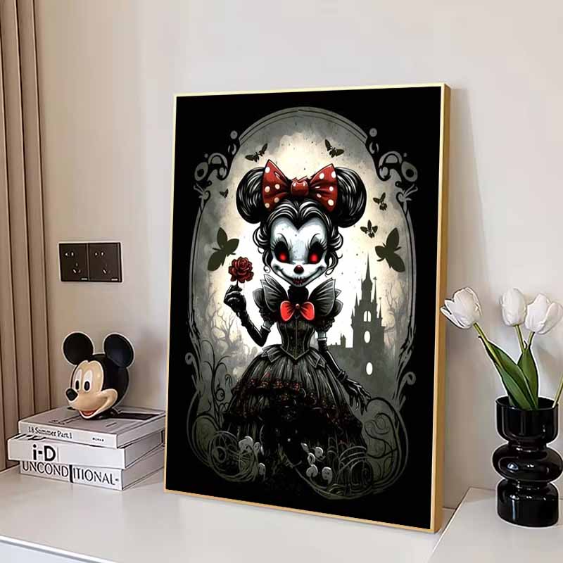 Disney Pittura con Diamanti Cartone Animato Stile Fiaba Oscura Minnie Mouse Teschio Arte Illustrazione 5D Fai da Te Kit Punto Croce Mosaico Ricamo Decorazione Casa Regalo