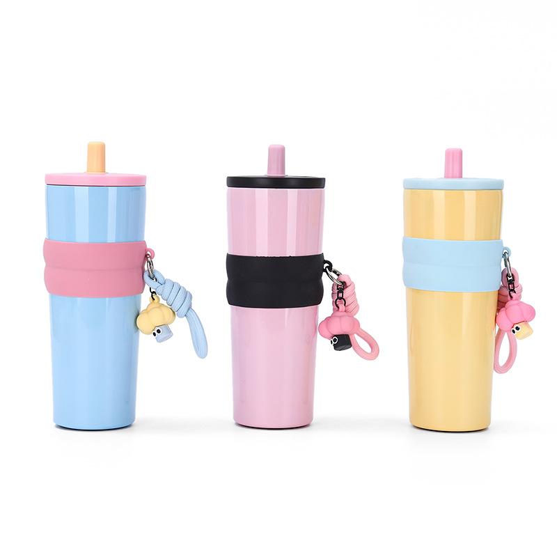 New Creative High Appearance Level Stainless Steel Thermos Cup Portable Rope Portable Car Cup Outdoor Straw Ice Bully Cup