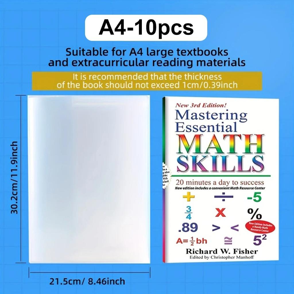 10pc-a4/16k Transparent Book Cover Protector High Transparency Pp Material Adjustable And Reusable School Stationery For Student
