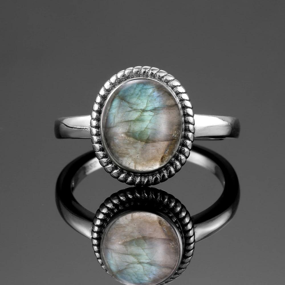 New Fashion 8x10 MM Oval Natural Moonstones Rings Women's CopperJewelry Ring High Quality Gifts Vintage Fine